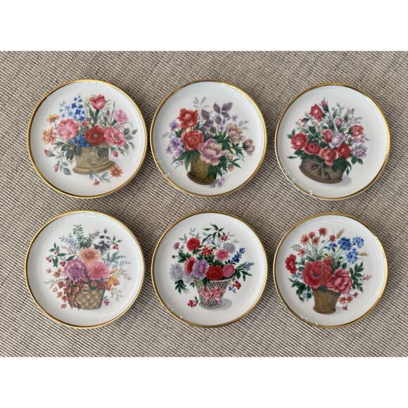 AK Kaiser Germany Porcelain 374 Floral Plate Dish Coaster 4 Inch Set Of 6 - Picture 1 of 5